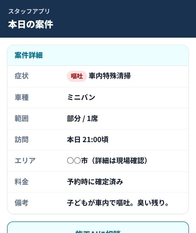 スタッフ画面：本日の案件