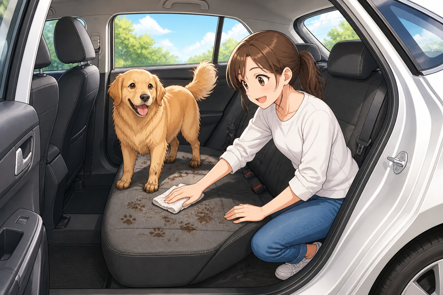 ペットの粗相で困っているイラスト